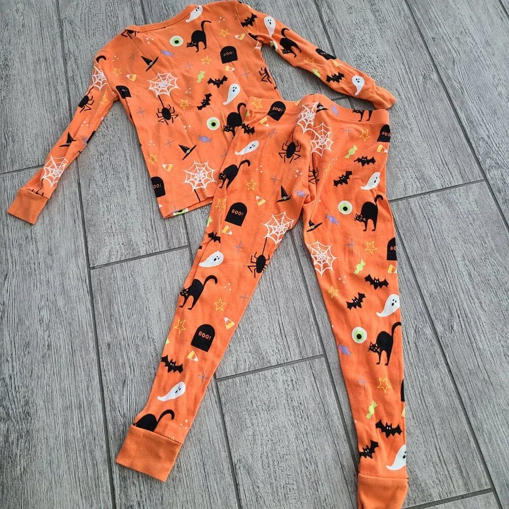 Hyde and EEK! Boutique Kids Halloween Pajama Set – Size 4 – Orange Spooky Print